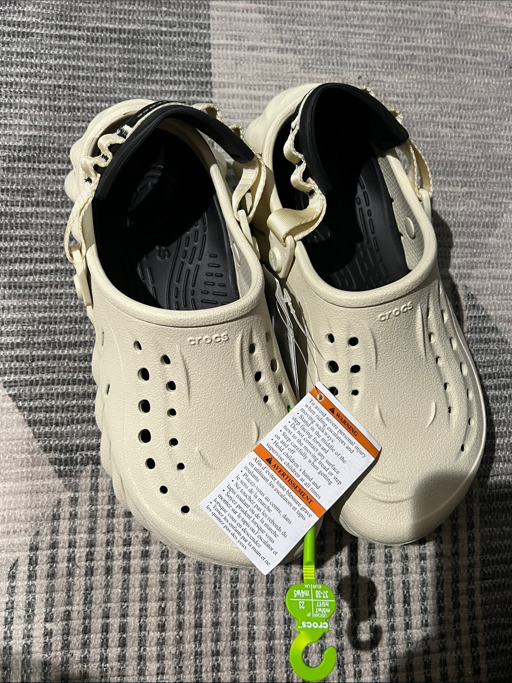 CROCS Kids Cream Clogs with Black Heel Strap